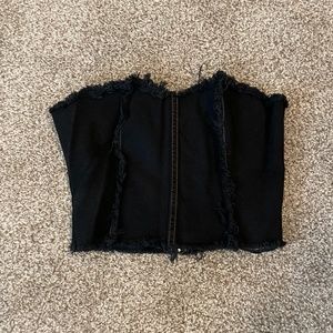 Black denim corset crop top